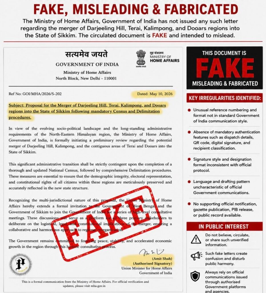 Fake “Sikkim–Darjeeling Merger” Notification Triggers Confusion Online