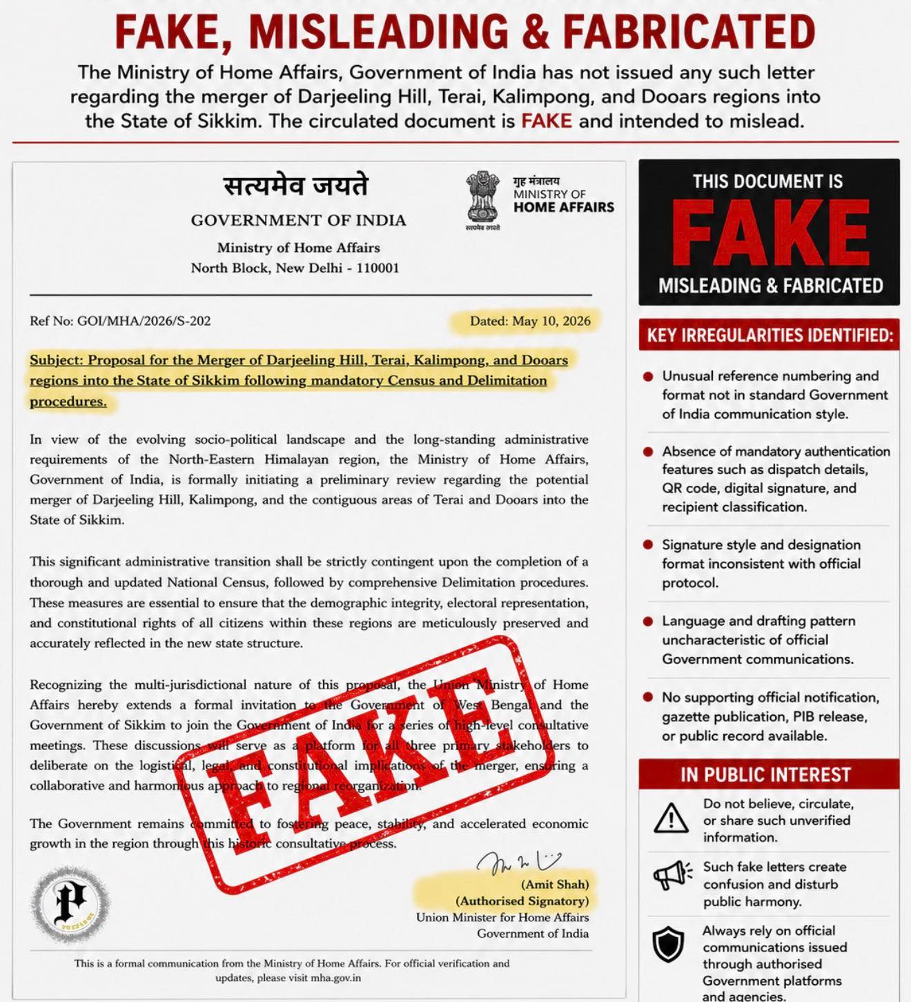 sikkim darjeeling merger fake news